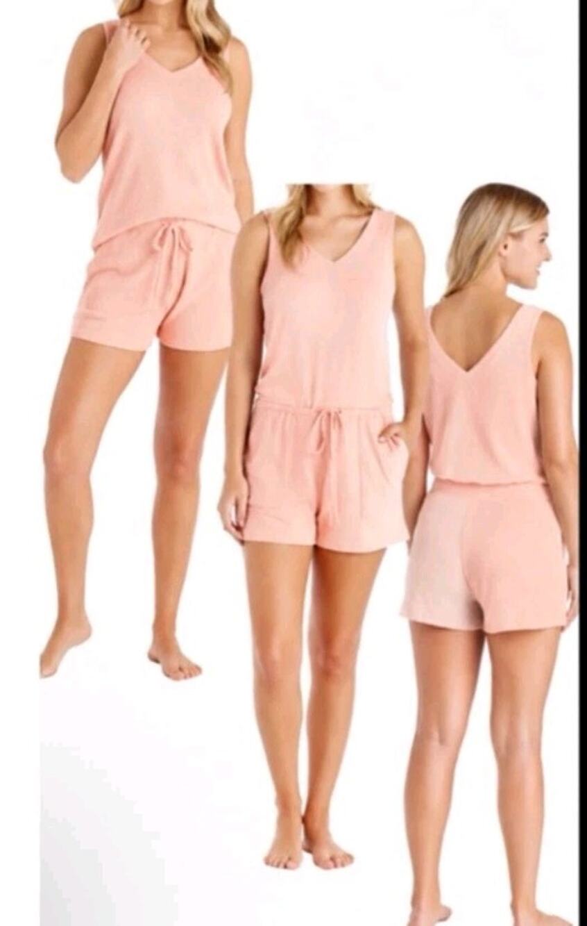 NEW Softies Dream Double V-Neck Shorty Romper XL Apricot Lounge Sleep Sleeveless